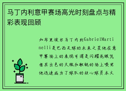 马丁内利意甲赛场高光时刻盘点与精彩表现回顾 马丁内利意甲赛场高光时刻盘点与精彩表现回顾